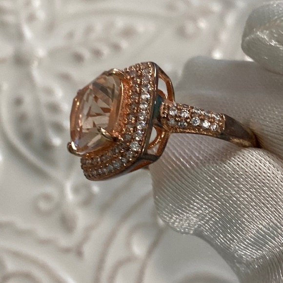 Morganite Diamond Cushion Cut Sterling Silver 14k Rose Gold Ring 4Ct Christmas - Picture 10 of 17